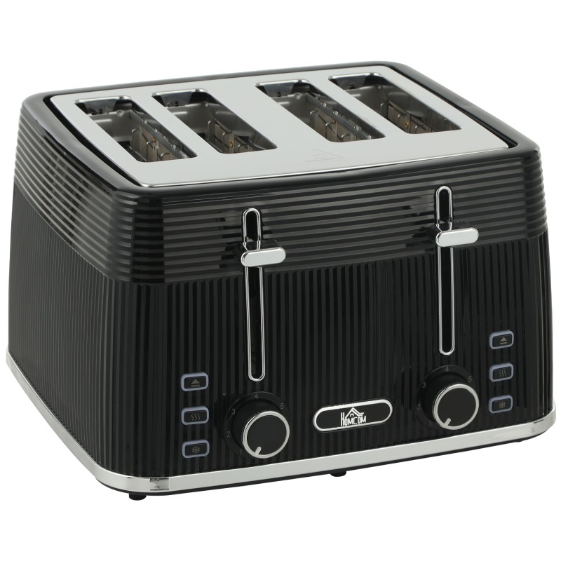 HOMCOM 4-Scheibentoaster | 7 Bräunungsstufen, Krümelschublade — Schwarz
