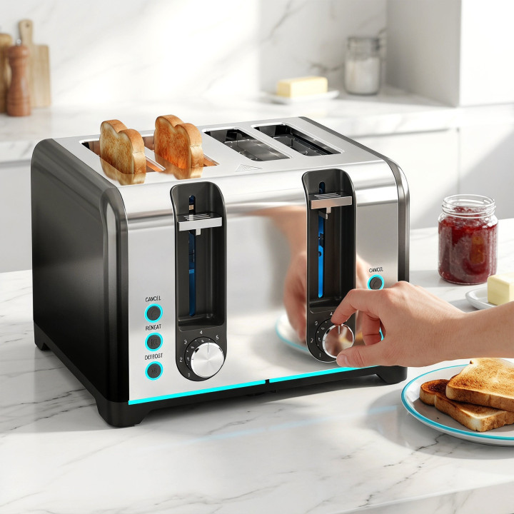 HOMCOM 4-Slice Toaster | 7 Browning Levels, Reheat & Defrost