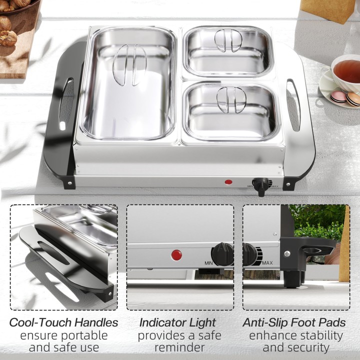 HOMCOM Electric Buffet Server Set of 2 | 4.5L, 3 Trays