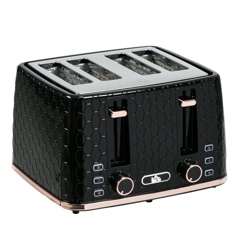 HOMCOM 4-Tostadora de rebanadas | Elevación alta, 1600W, Apagado automático — Negro