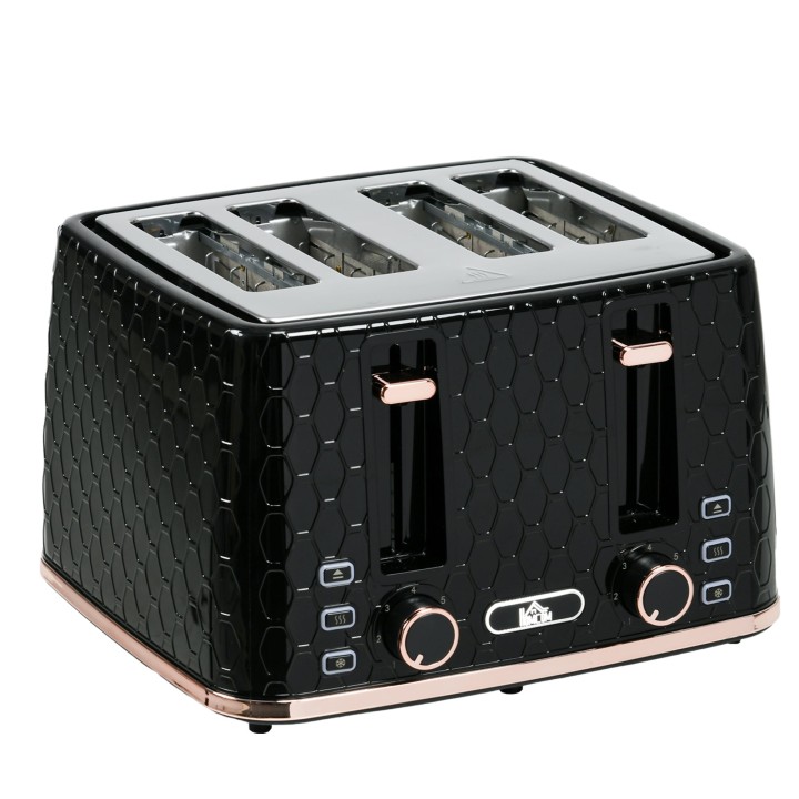HOMCOM 4-Slice Toaster | High Lift, 1600W, Auto-Off — Black