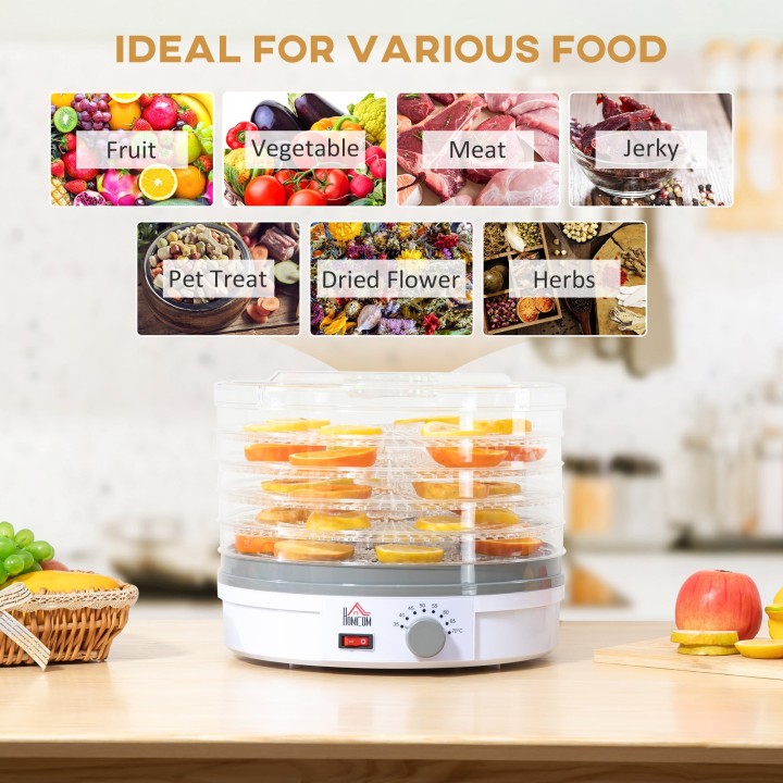 HOMCOM 5-Tier Food Dehydrator | 245W, Adjustable Temp — White