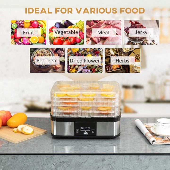 HOMCOM 5-Tier Food Dehydrator | 245W, LCD, Timer — Black
