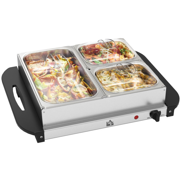 HOMCOM 4.5L Electric Buffet Server | 3 Trays & Lids
