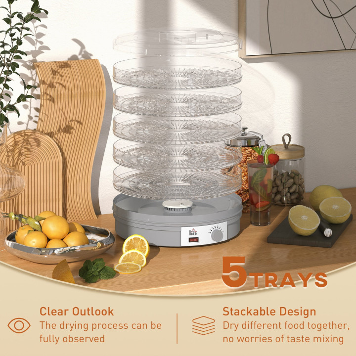 HOMCOM 5-Tier Food Dehydrator | 245W, Adjustable Temp — Grey