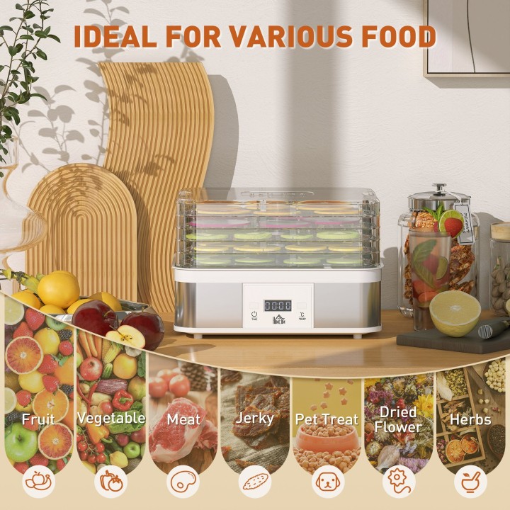 HOMCOM 5-Tier Food Dehydrator | 245W, LCD, Timer — Black