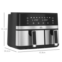 HOMCOM 8.5L Freidora de aire de doble cesta | Cocina sincronizada y multi-menú