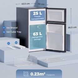 HOMCOM 88L Frigorífico con Congelador Bajo Encimera | 3-Star — Negro