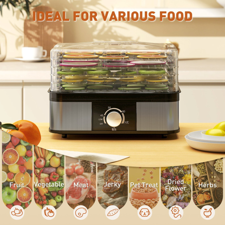 HOMCOM 5-Tier Food Dehydrator | 245W, Adjustable Temp — Black