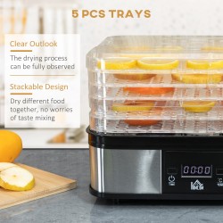 HOMCOM 5-Tier voedseldroger | 245W, LCD, Timer — Zwart