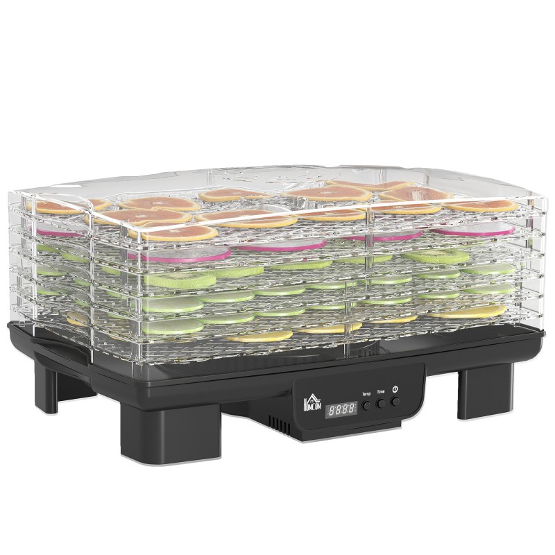 HOMCOM 40-70℃ Lebensmittel-Dörrgerät mit sechs Tabletts – Schwarz