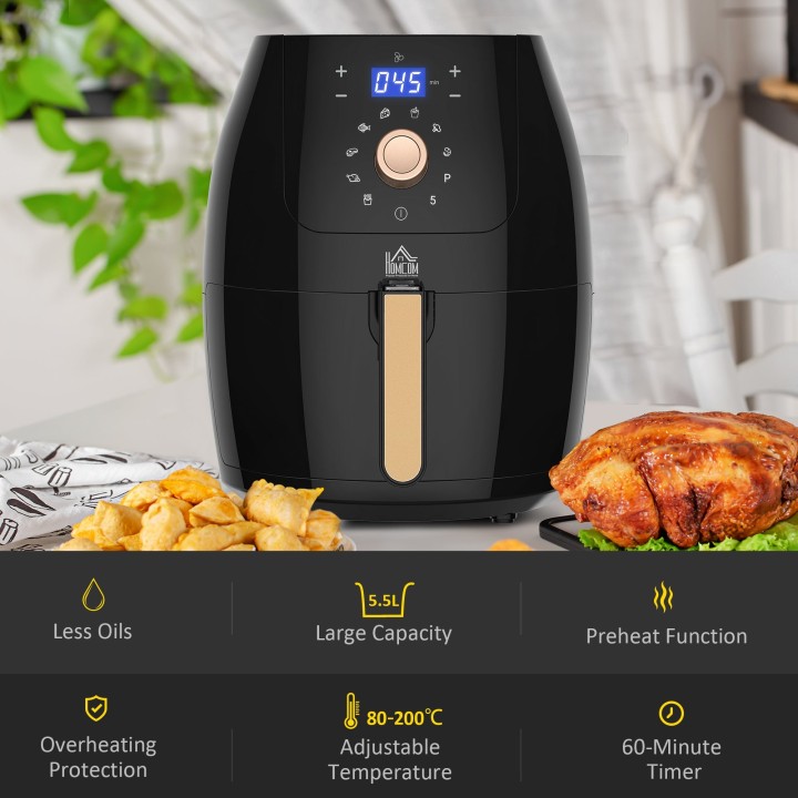 HOMCOM 5.5L Air Fryer | 1700W, Digital Display, 80–200°C