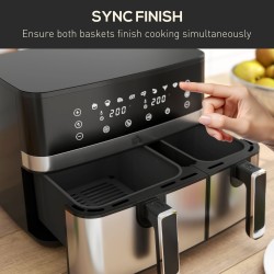 HOMCOM 8.5L Freidora de aire de doble cesta | Cocina sincronizada y multi-menú