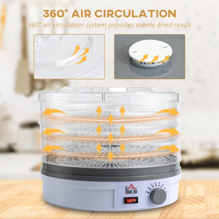 HOMCOM 5-Tier Food Dehydrator | 245W, Adjustable Temp — White