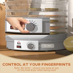 HOMCOM 5-Deshidratador de alimentos de nivel | 245W, Temperatura ajustable — Gris