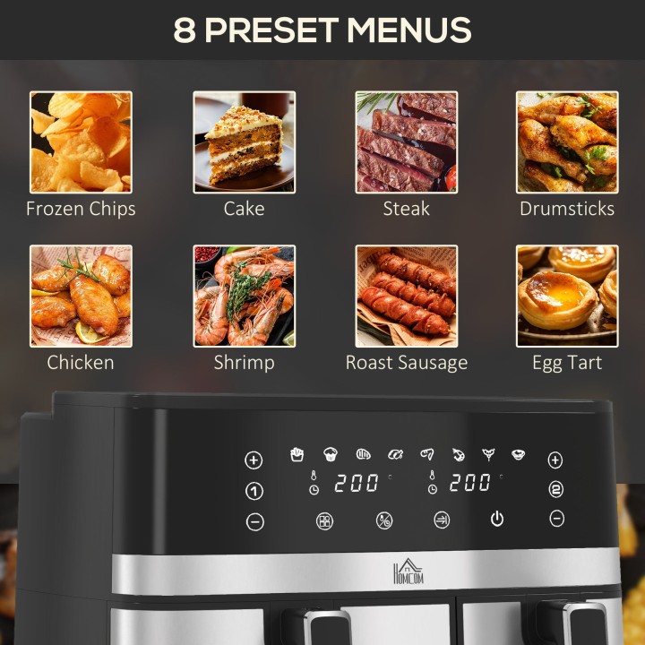HOMCOM 8.5L Dual Basket Air Fryer | Sync, Multi-Menu Cooking