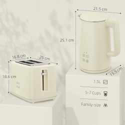 Bollitore Digitale HOMCOM & 2-Set Tostapane a 2 Fette | LED Touch — Beige