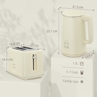 Bollitore Digitale HOMCOM & 2-Set Tostapane a 2 Fette | LED Touch — Beige