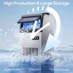 HOMCOM Gewerblicher Eiswürfelbereiter | 45kg/Tag, Unterbau – Silber