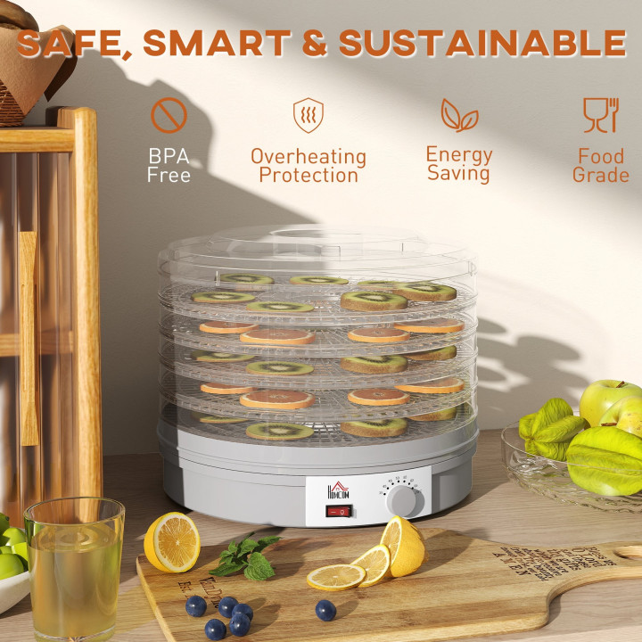 HOMCOM 5-Tier Food Dehydrator | 245W, Adjustable Temp — Grey