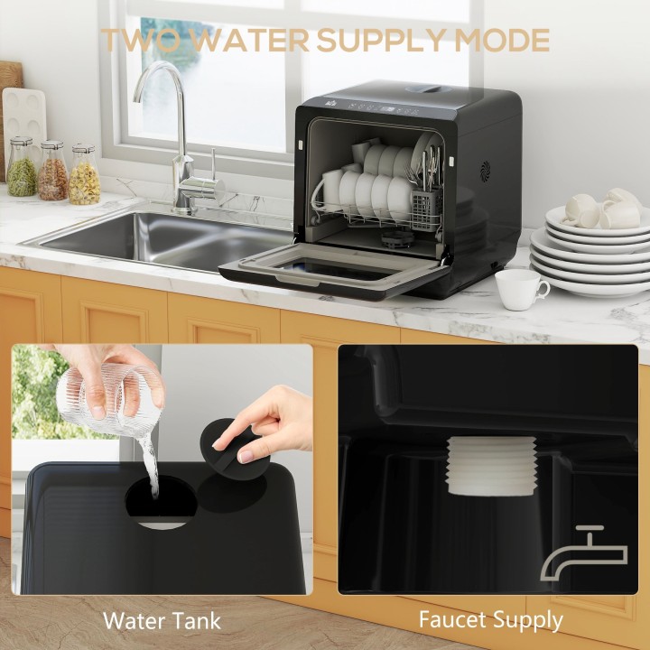 HOMCOM 6L Five-Mode Tabletop Dishwasher - Black