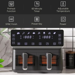 HOMCOM 8L Doppelkorb-Heißluftfritteuse | 8-mit-1, 2500W, Sync-Finish