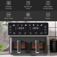 HOMCOM 8L Friteuse à air à double panier | 8-avec-1, 2500W, Fin synchronisée
