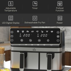 HOMCOM 8.5L Friteuse à air à double panier | Synchronisation, cuisson multi-menus