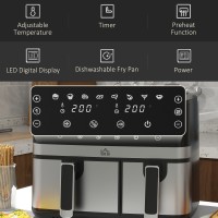 HOMCOM 8.5L Freidora de aire de doble cesta | Cocina sincronizada y multi-menú