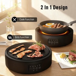 HOMCOM Elektrisk Keramisk Kogeplade & Grillplade | 36cm, 4 Niveauer