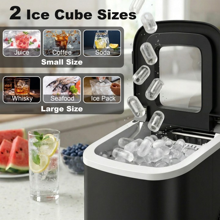 HOMCOM Countertop Ice Maker | 9 Cubes/7min, 2 Sizes — Black
