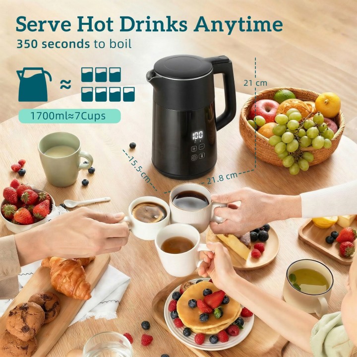 HOMCOM Electric Kettle | 1.7L, 3kW, Strix, LED — Black