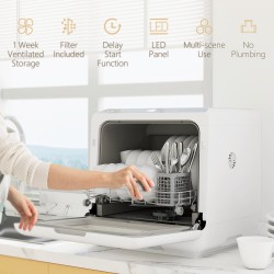 HOMCOM 6L Vijfstanden vaatwasser voor op het aanrecht - Wit