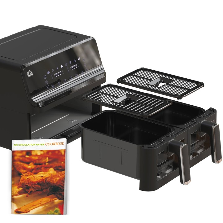 HOMCOM 8L Dual Basket Air Fryer | 8-in-1, 2500W, Sync Finish