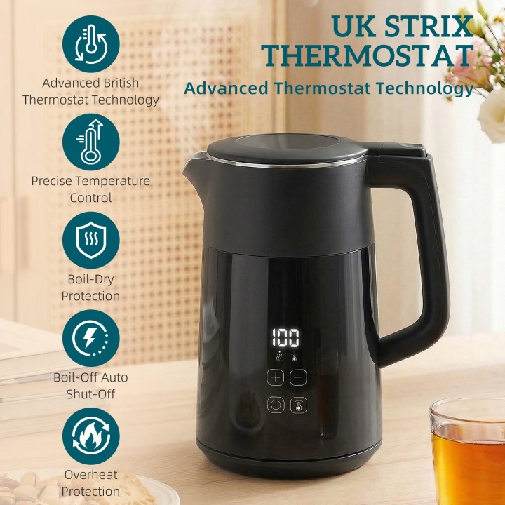 HOMCOM Electric Kettle | 1.7L, 3kW, Strix, LED — Black