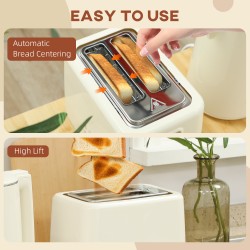 HOMCOM Digital Elkedel & 2-Skive Brødrister Sæt | LED Touch — Beige