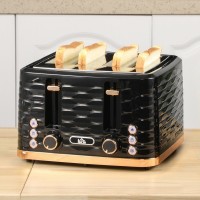 Tostadora HOMCOM de cuatro ranuras con diseño ondulado - Negro