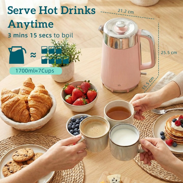 HOMCOM Stainless Steel Kettle & Toaster Set | Strix — Pink