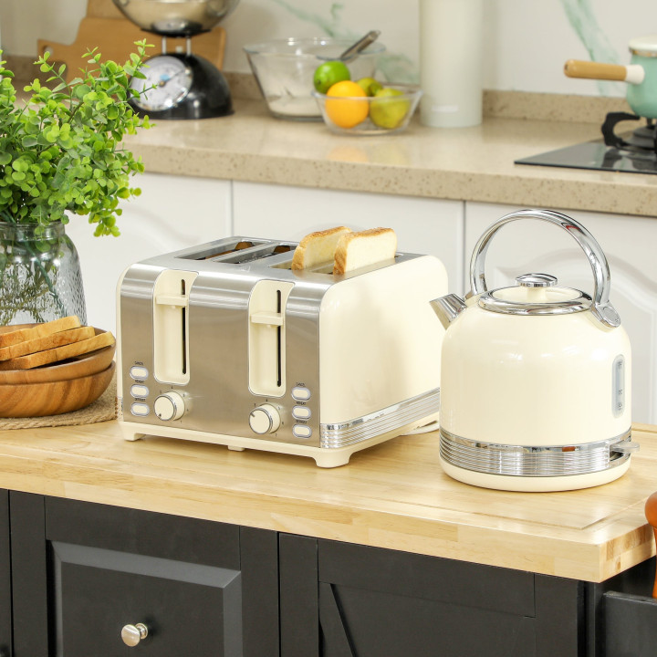 HOMCOM Kettle & Toaster Set | Polished Metal — Cream