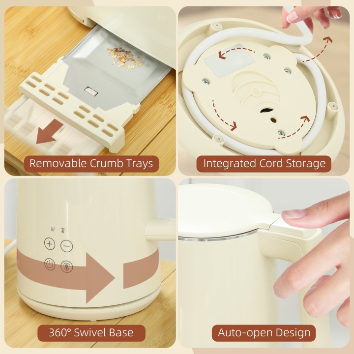 HOMCOM Digital Kettle & 2-Slice Toaster Set | LED Touch — Beige