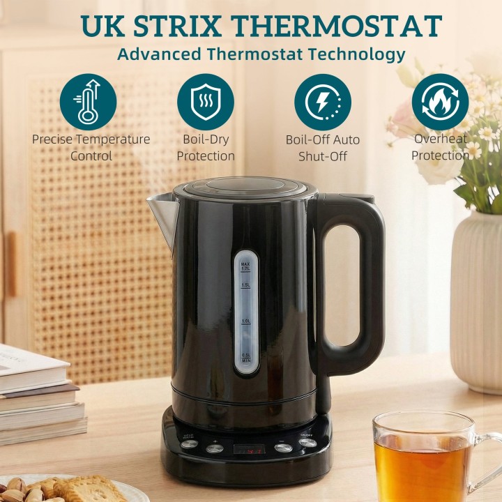 HOMCOM Electric Kettle | 1.7L, 3kW, Strix, Keep Warm — Black