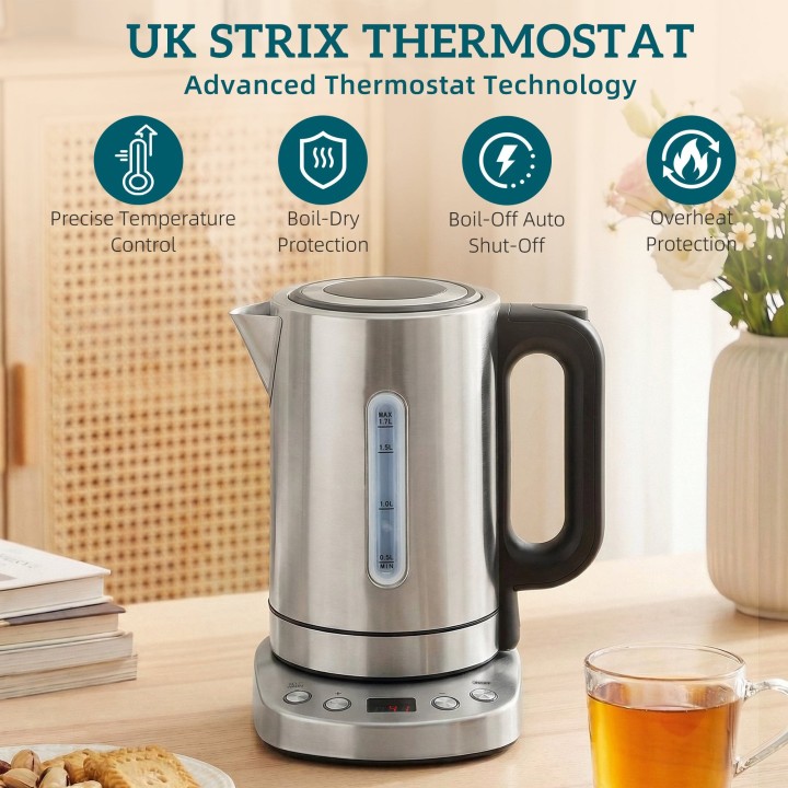 HOMCOM Electric Kettle | 1.7L, 3kW, Strix, Keep Warm — Silver