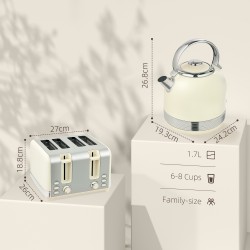 Ensemble bouilloire et grille-pain HOMCOM | Métal poli — Crème