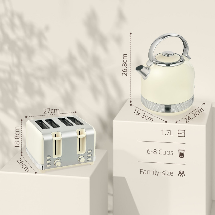 HOMCOM Kettle & Toaster Set | Polished Metal — Cream