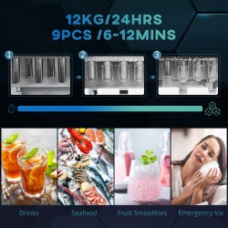 HOMCOM Countertop Ice Maker | 12kg/Day, Portable — Black