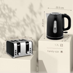 HOMCOM Kettle & 4-Slice Toaster Set | LED Strip — Black