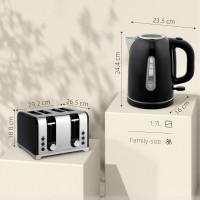 HOMCOM Kettle & 4-Slice Toaster Set | LED Strip — Black