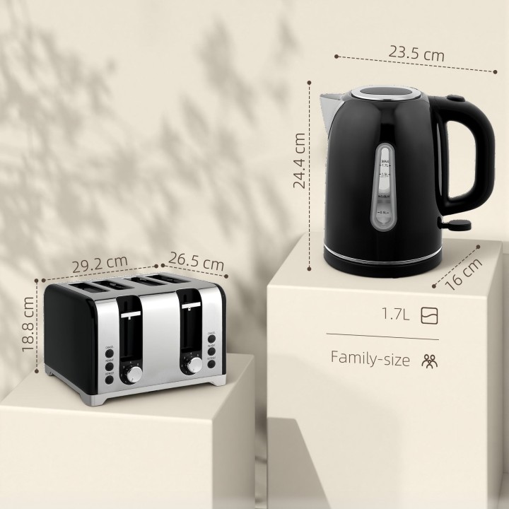 HOMCOM Kettle & 4-Slice Toaster Set | LED Strip — Black