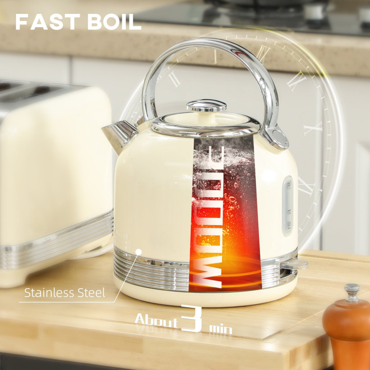 HOMCOM Kettle & Toaster Set | Polished Metal — Cream