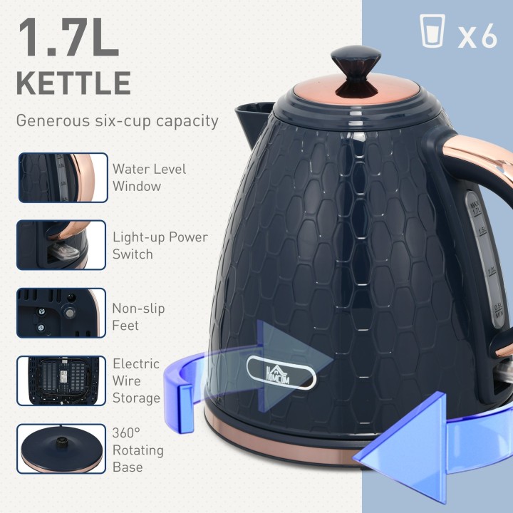 HOMCOM Kettle & 4-Slice Toaster Set | Otter, Crumb Tray — Blue